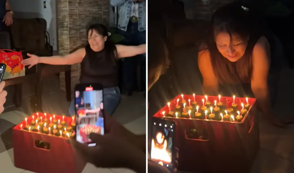 La mujer se mostró feliz por cantar su cumpleaños en una caja de cerveza en lugar de un pastel.
