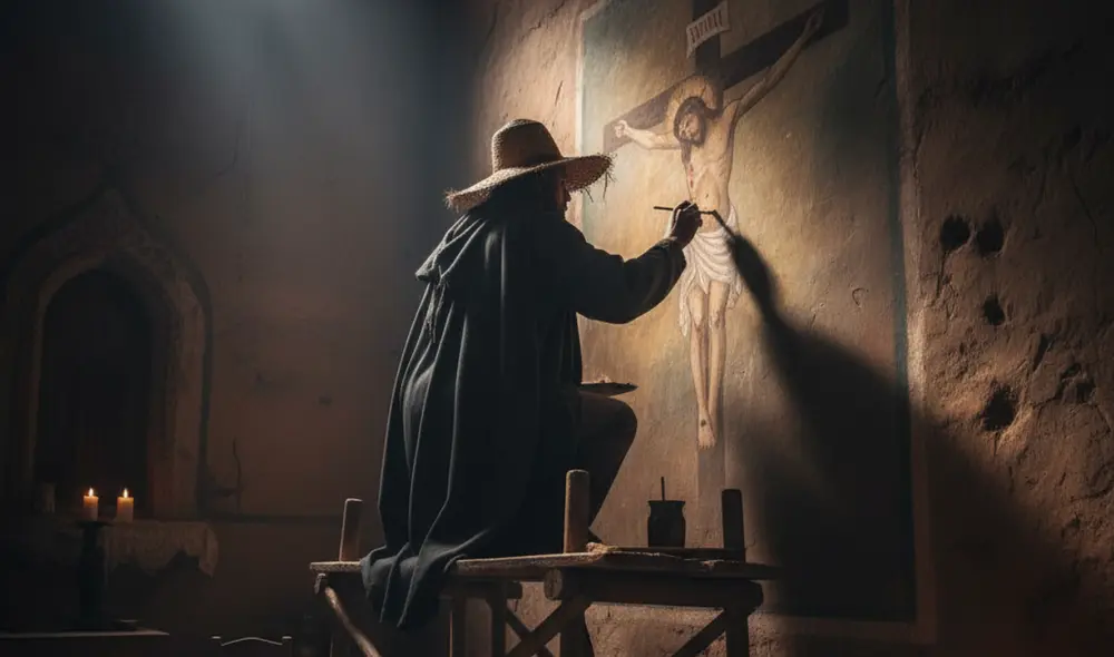 El historiador Raúl Porras Barnechea narró quién pintó el mural del Señor de los Milagros en una pared de adobe. El historiador Raúl Porras Barnechea narró quién pintó el mural del Señor de los Milagros en una pared de adobe.