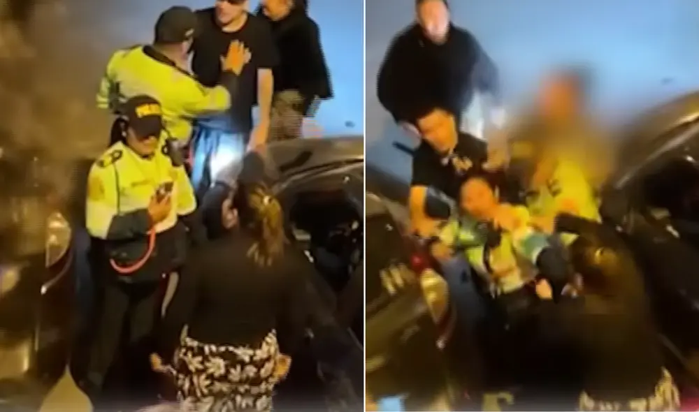 Mujer agrede a agente policial de tránsito en Comas. Foto: Composición LR/24 Horas