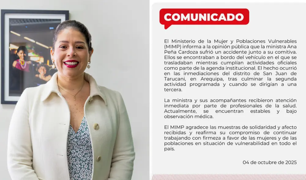 Ministra Ana Peña, asegura el MIMP, se encuentra estable tras accidente en el sur del país. Foto: Composición/LR