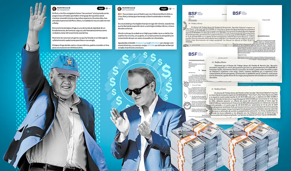 Martín De Luca, del estudio BSF, fue contratado por la MML por S/97,5 millones, pero al mismo tiempo participa de actos proselitistas de López Aliaga. Foto: composición LR