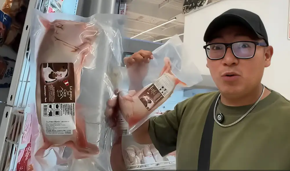 Bolivianos visitan supermercado y quedan en shock al encontrar un cuy congelado.