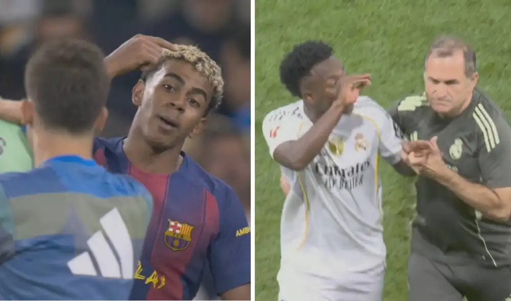 Lamine Yamal y Vinicius Jr. protagonizaron tenso momento al finalizar el Barcelona vs Real Madrid. Foto: composición LR /DAZN
