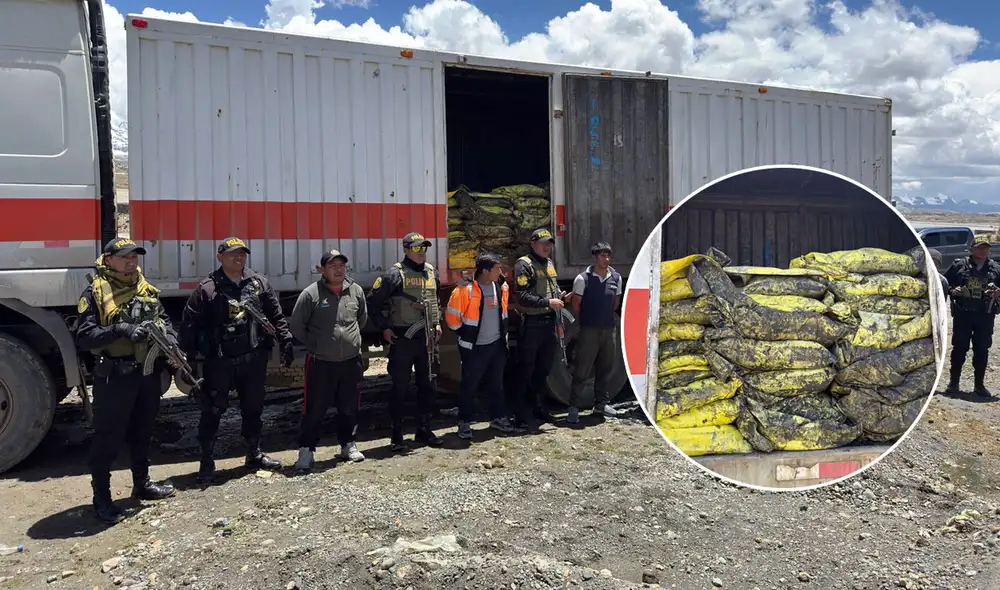 Detenidos transportaban más de 500 sacos con relave. Foto: PNP.