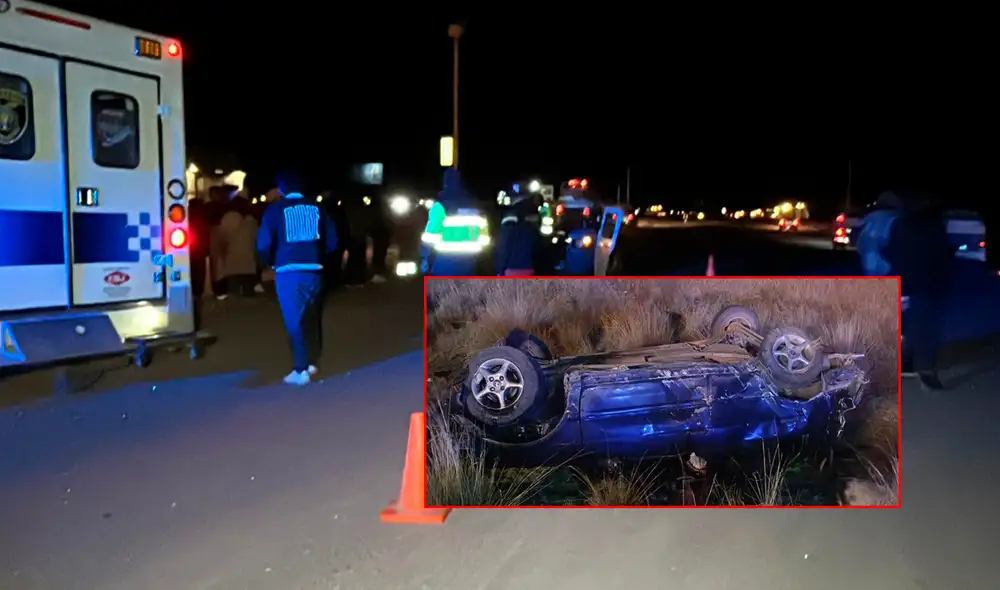 El auto dio varias vueltas de campaña en el sector Pucachupa. Créditos: PNP. El auto dio varias vueltas de campaña en el sector Pucachupa. Créditos: PNP.