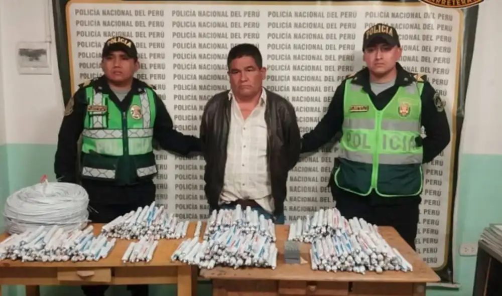 Crespín fue capturado con 306 explosivos, 100 fulminantes y 400 metros de mecha. Fuente: Difusión.