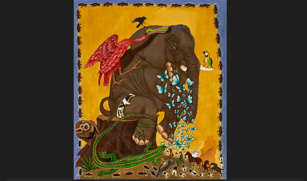 “Elefante II” de “Conversaciones en el zoológico” de Moico Yaker. En portada de HH 81. Imagen: Difusión.