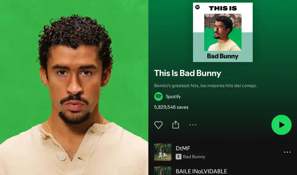 Bad Bunny se corona por cuarta vez como el artista global más escuchado en Spotify Wrapped.