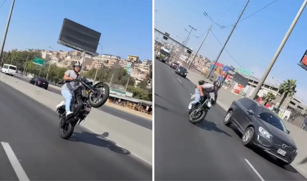Conductor cae de su moto por realizar piruetas imprudentes en la Panamericana Sur.