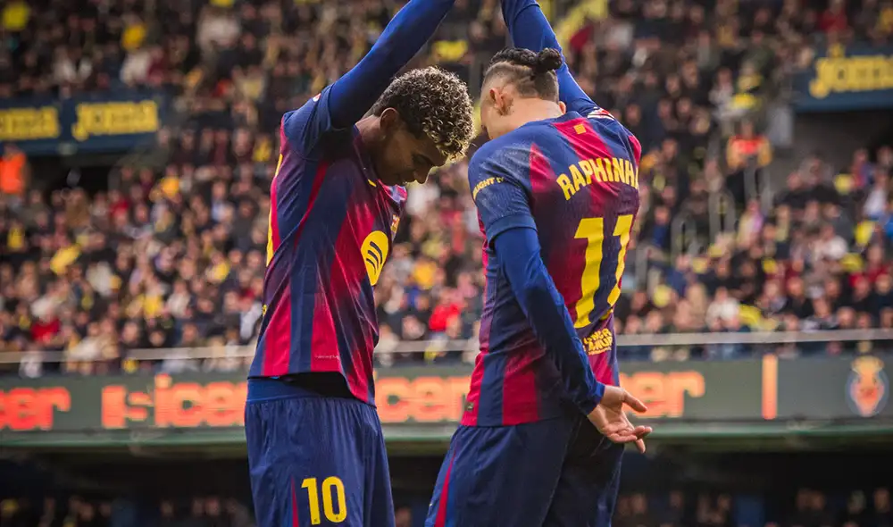 Raphinha y Lamne Yamal marcaron los goles del equipo azulgrana ante Villarreal. Foto: FC Barcelona