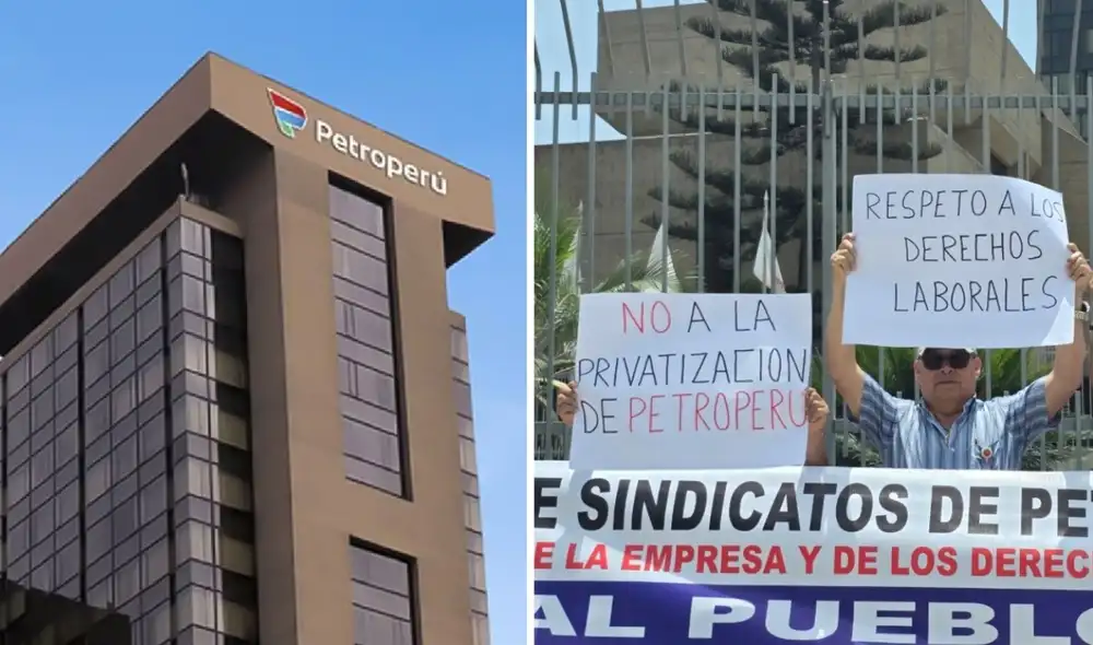 Sindicatos de Petroperú vienen realizando protestas frente a las sedes de San Isidro y Talara contra una posible privatización encubierta de la empresa. Foto: composición LR/Andina