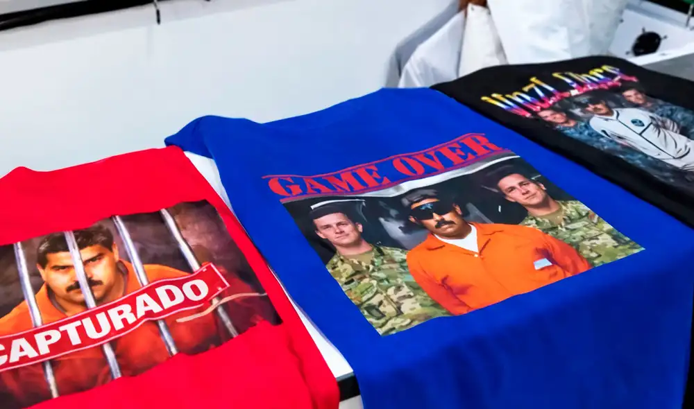 Emprendedores de Gamarra fabrican polos estampados con la captura de Nicolás Maduro en Caracas. Emprendedores de Gamarra fabrican polos estampados con la captura de Nicolás Maduro en Caracas.