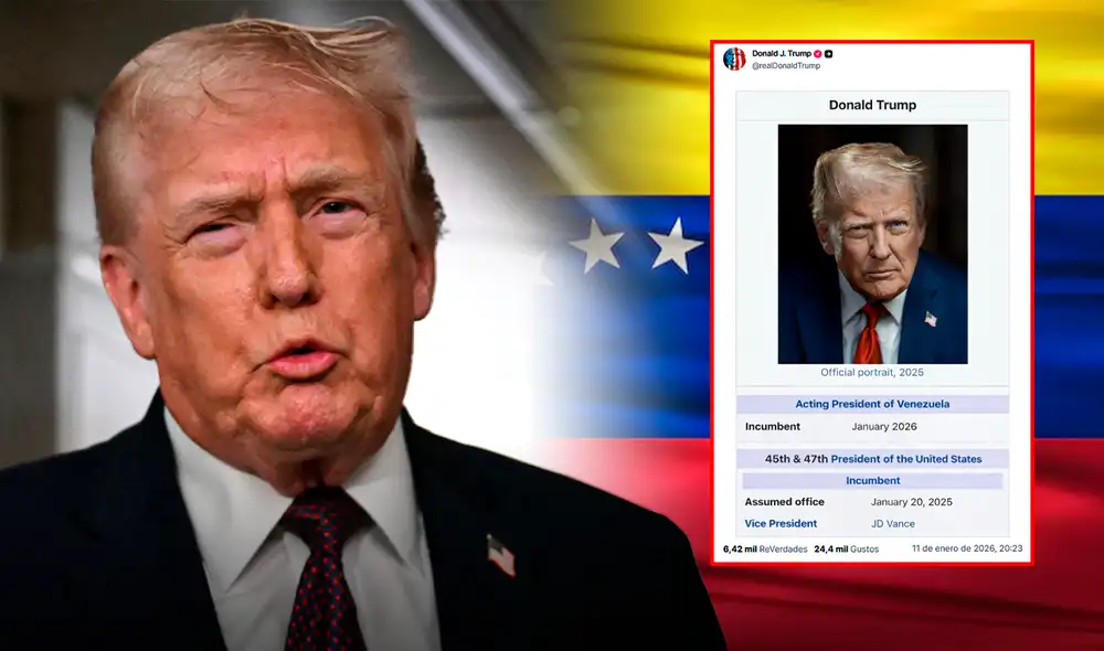 El presidente de Estados Unidos, Donald Trump, publicó la polémica imagen como mandatario venezolano en su cuenta de Truth Social, el domingo 11 de enero.
