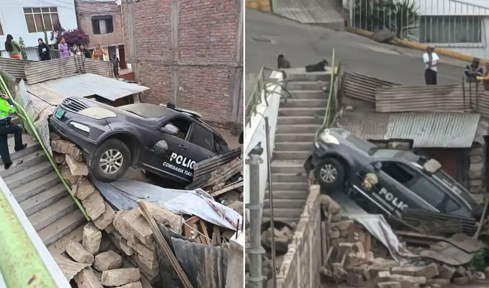 Patrullero de la Policía Nacional del Perú cae sobre vivienda en Arequipa