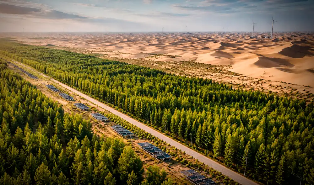 La Gran Muralla Verde de China consiste en una franja de bosque artificial con una extensión proyectada de 4.500 km para el año 2050.