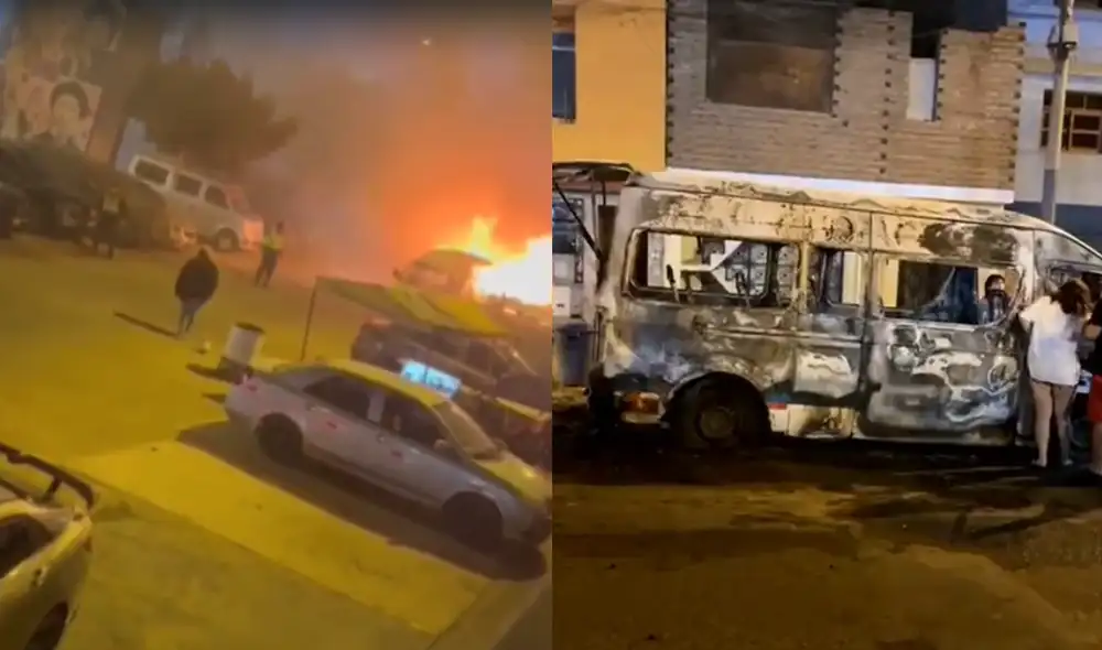 Incendian vehículo de transporte público en el Callao. Foto: composición LR