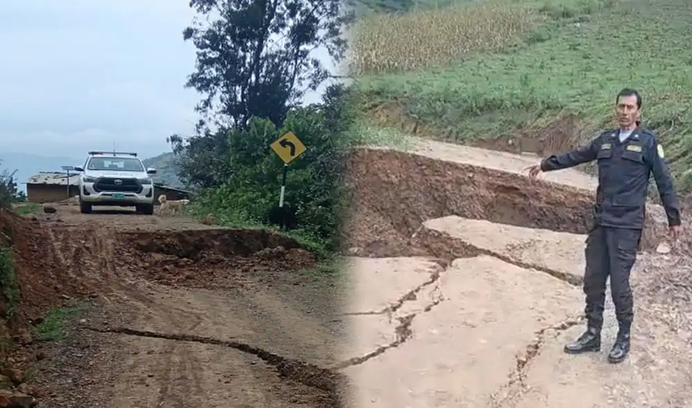 Policía de Lambayeque alertó de colapso de la vía. Foto: composición LR.