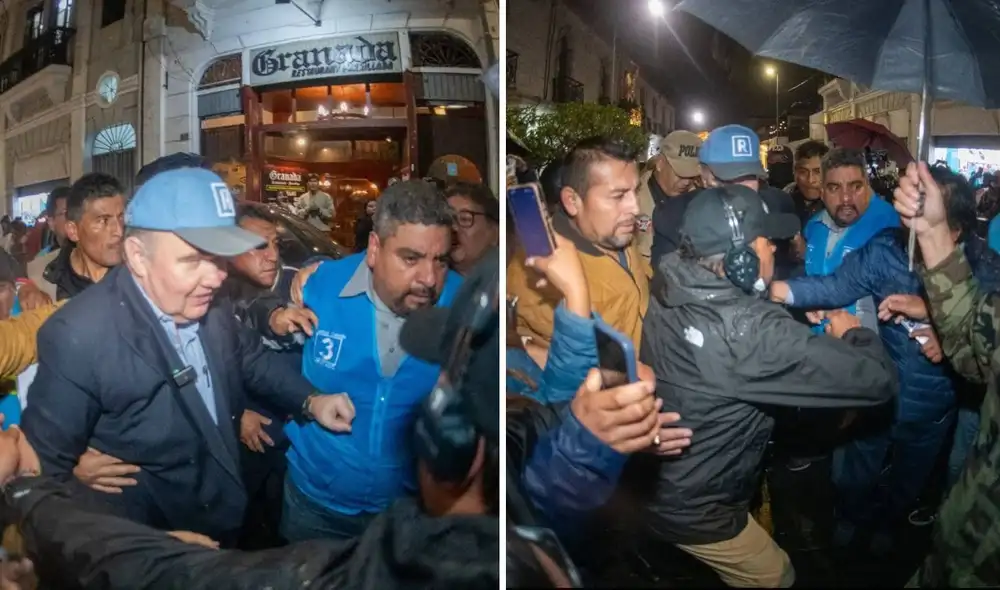 Rafael López Aliaga tuvo accidentada visita en Arequipa. Foto: Puerto Bravo Noticias Rafael López Aliaga tuvo accidentada visita en Arequipa. Foto: Puerto Bravo Noticias