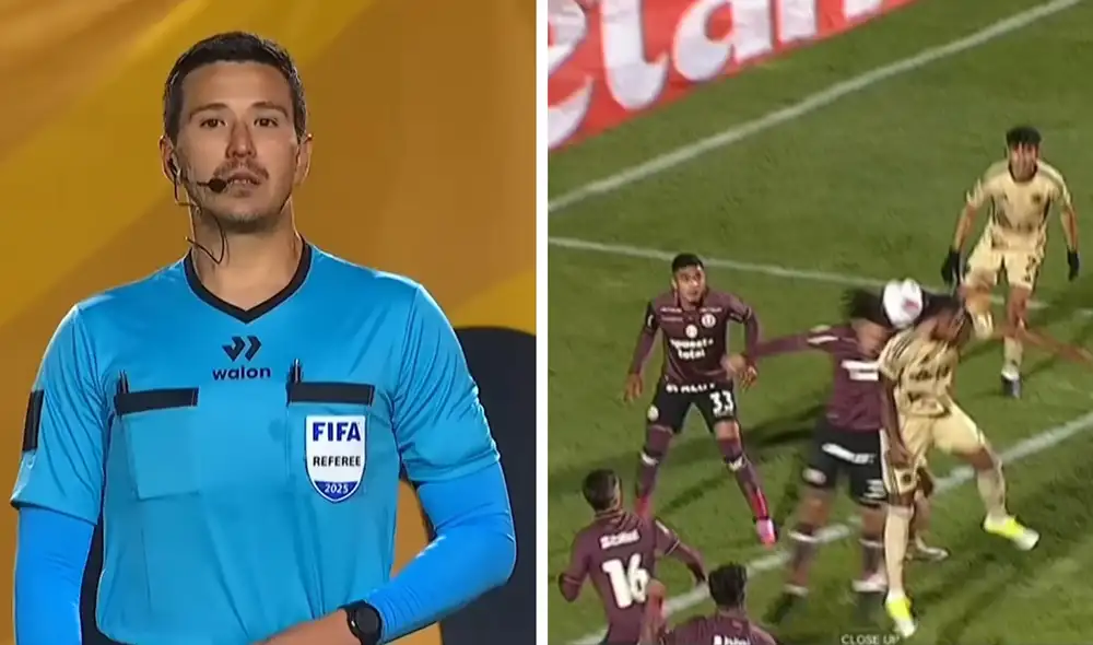 Kevin Ortega fue al VAR para analizar la supuesta falta de Williams Riveros sobre Aldair Fuentes. Foto: composición/captura de L1 Max