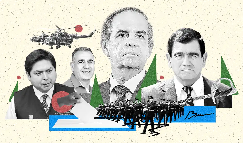 Herbert Caller, Wolfgang Grozo, Roberto Chiabra y Jose Williams son los exmiembros de las fuerzas del orden que quieren ocupar el sillón presidencial este 2026  | Composición: LR.