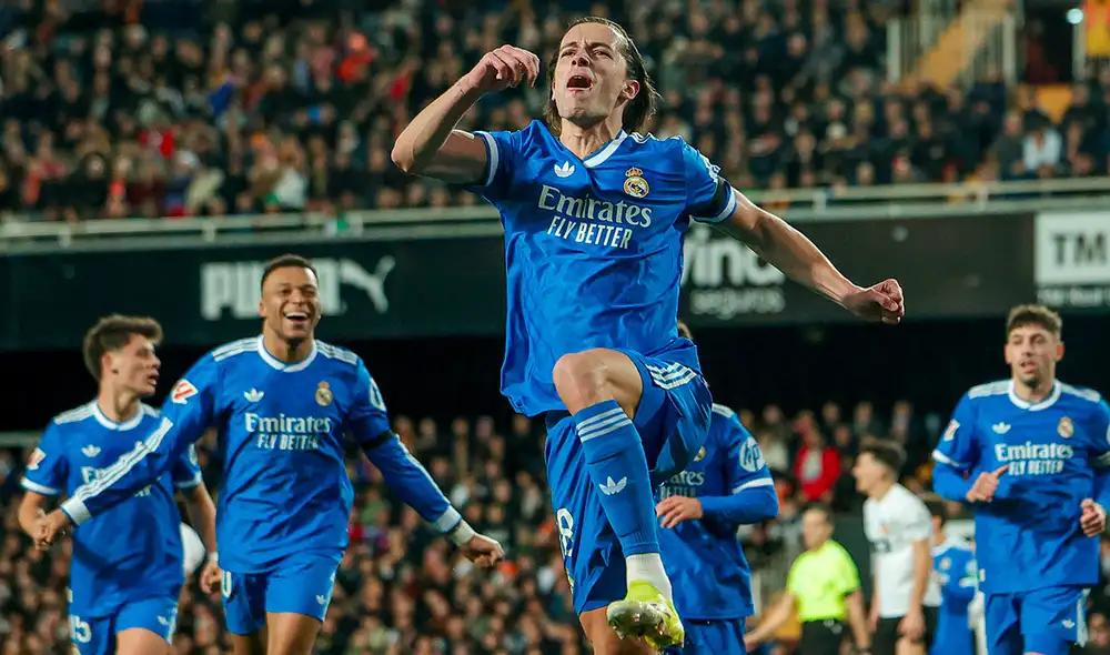Álvaro Carreras anotó el primer gol en este triunfo del Real Madrid. Foto: LaLiga Álvaro Carreras anotó el primer gol en este triunfo del Real Madrid. Foto: LaLiga