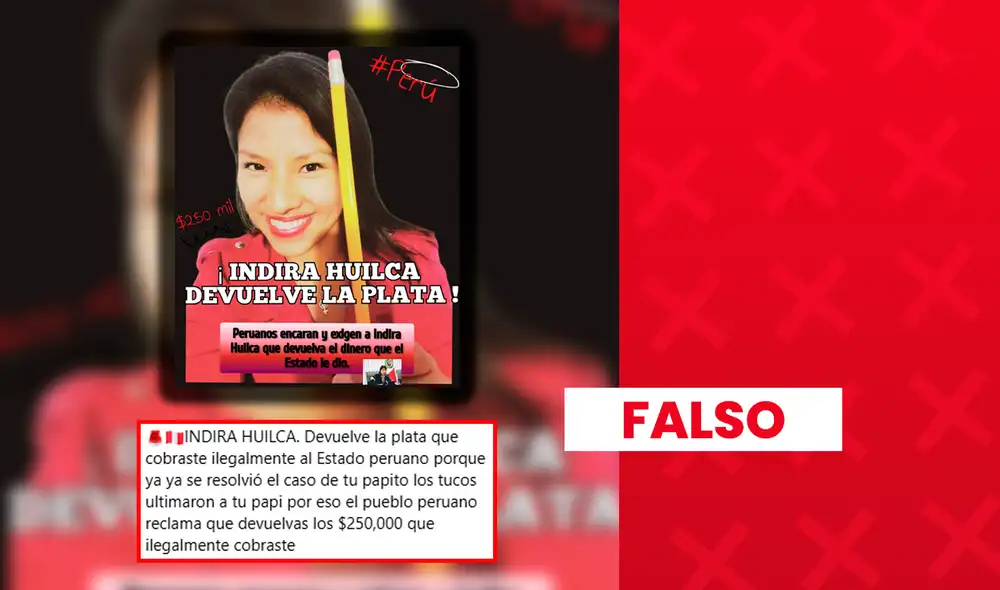 Es falso que el gobierno peruano haya pagado “indebidamente” US$250.000 a Indira Huilca. Es falso que el gobierno peruano haya pagado “indebidamente” US$250.000 a Indira Huilca.