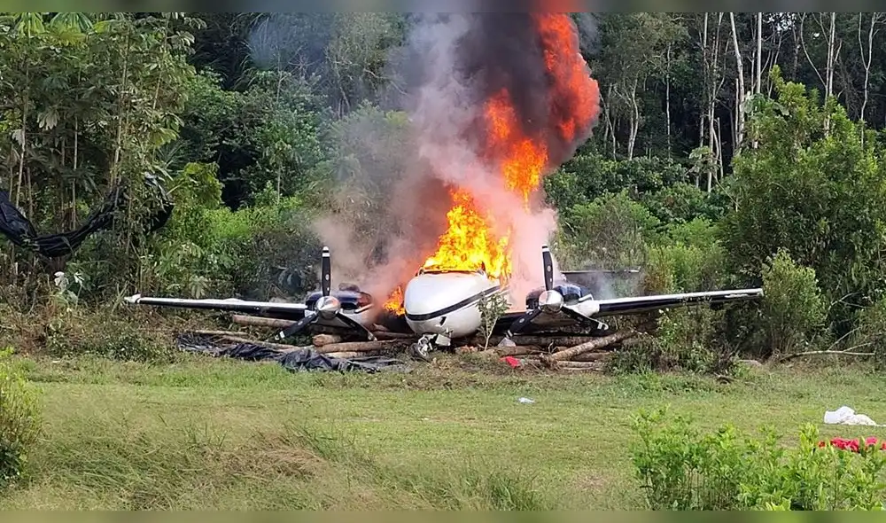 Avioneta siniestrada en la frontera Amazónica. Foto: Mininter