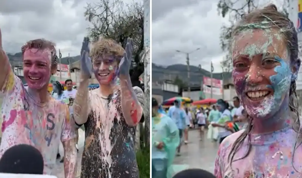 Jóvenes alemanes disfrutaron de los carnavales de Cajamarca.