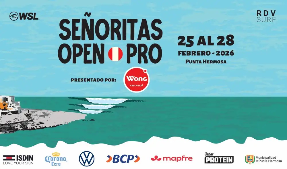 El Señoritas Open Pro 2026 regresa del 25 al 28 de febrero en Playa Señoritas, Punta Hermosa. Fuente: Difusión.