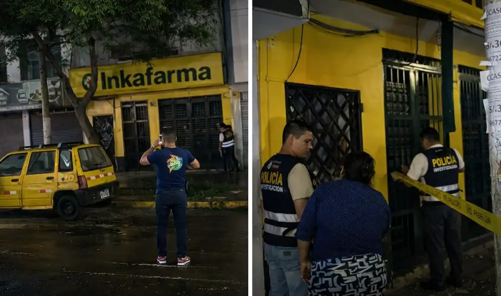 Frontis de la farmacia atentada en Trujillo fue cercado por autoridades.