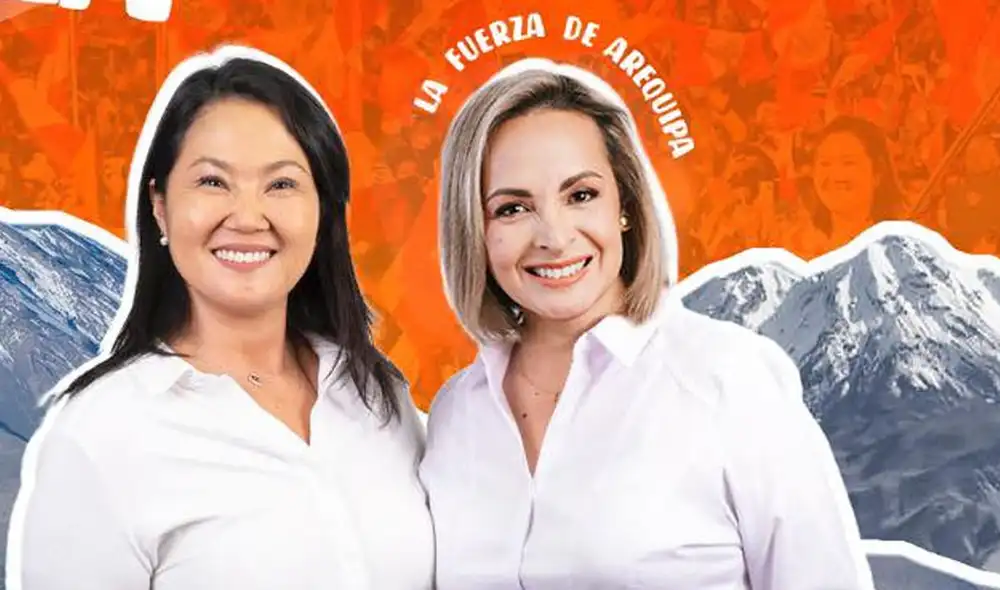 Diana Esquinarila trata de posicionar su imagen con Keiko Fujimori y los volcanes de Arequipa, pero desconoce su himno. Foto: Fanpage Diana Esquinarila.