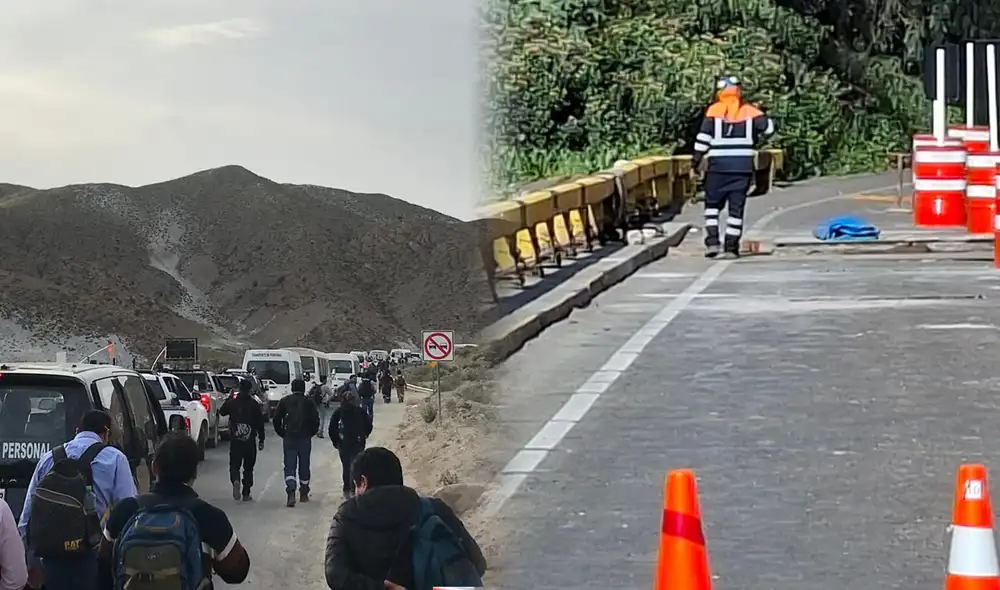 Cierre del puente generó una extensa cola en el ingreso de Arequipa el lunes 9 de marzo. Foto: composición LR.