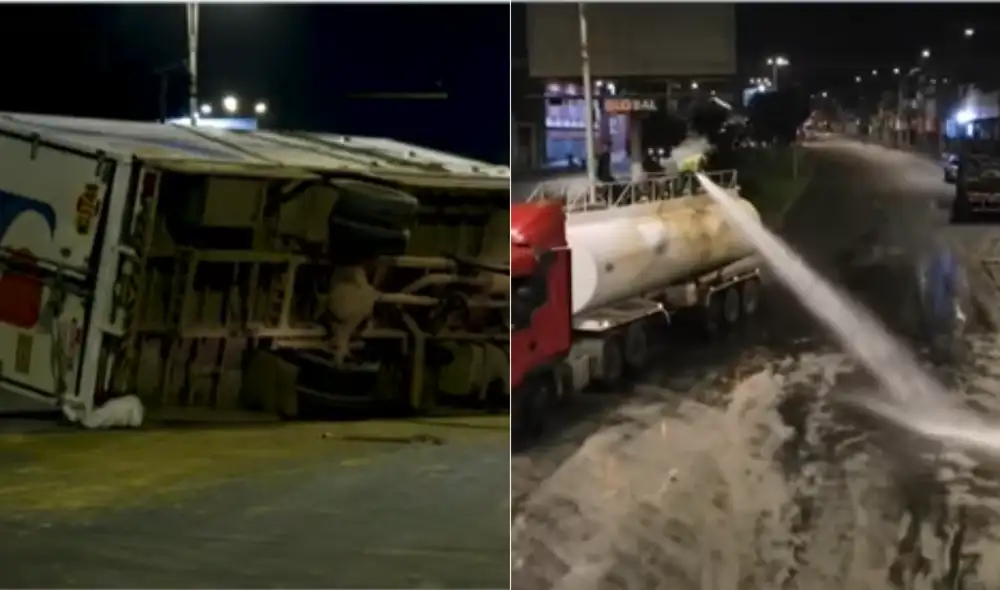 Pista resbalosa provocó un accidente de tránsito en la avenida México, en La Victoria. Pista resbalosa provocó un accidente de tránsito en la avenida México, en La Victoria.