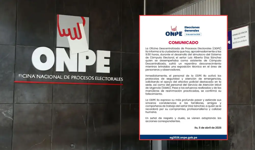 Un trabajador de la ONPE falleció en Ilo tras sufrir un desvanecimiento repentino mientras realizaba su exposición técnica.