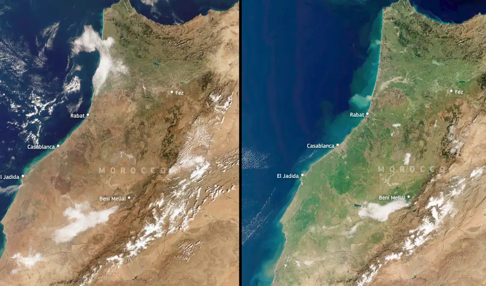 Marruecos en comparación entre los años 2025 y 2026. Foto: Copernicus
