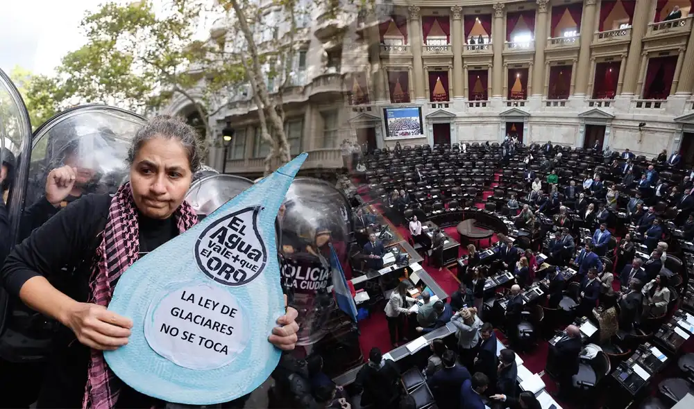 La reforma a la ley de glaciares en Argentina, impulsada por Javier Milei, delega en provincias la protección de estos reservorios de agua. Foto: composición LR/AFP La reforma a la ley de glaciares en Argentina, impulsada por Javier Milei, delega en provincias la protección de estos reservorios de agua. Foto: composición LR/AFP