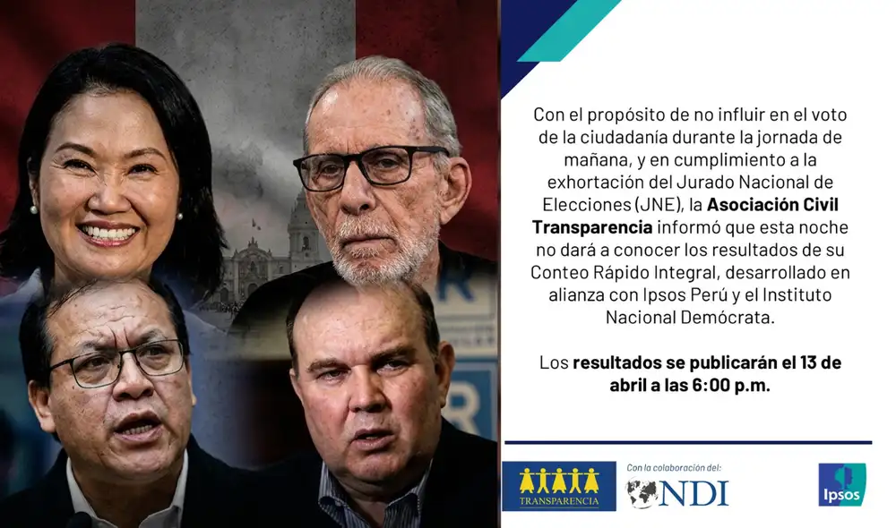 Ipsos decidió no dar su conteo rápido esta noche debido a la exhortación del Jurado Nacional de Elecciones (JNE). Foto: Composición/LR