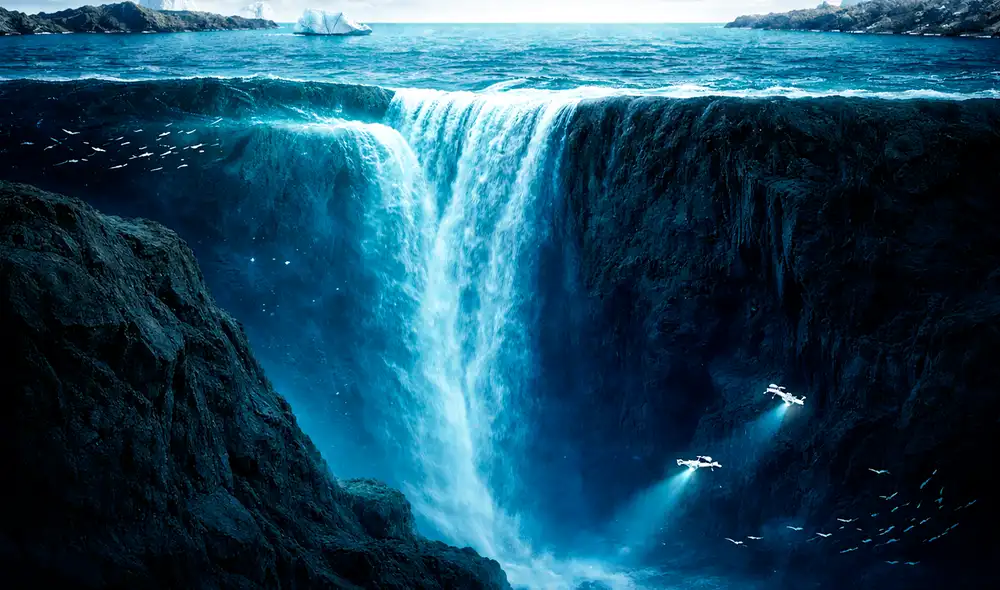 La cascada submarina triplica la elevación del Salto del Ángel venezolano con sus aproximadamente 3 500 metros.