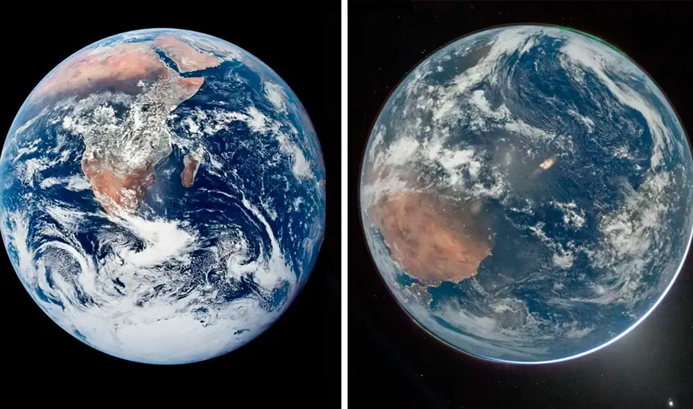 Foto de la Tierra tomada durante el programa Apolo (izquierda) y la última capturada durante la misión Artemis II (derecha). Foto: NASA Foto de la Tierra tomada durante el programa Apolo (izquierda) y la última capturada durante la misión Artemis II (derecha). Foto: NASA