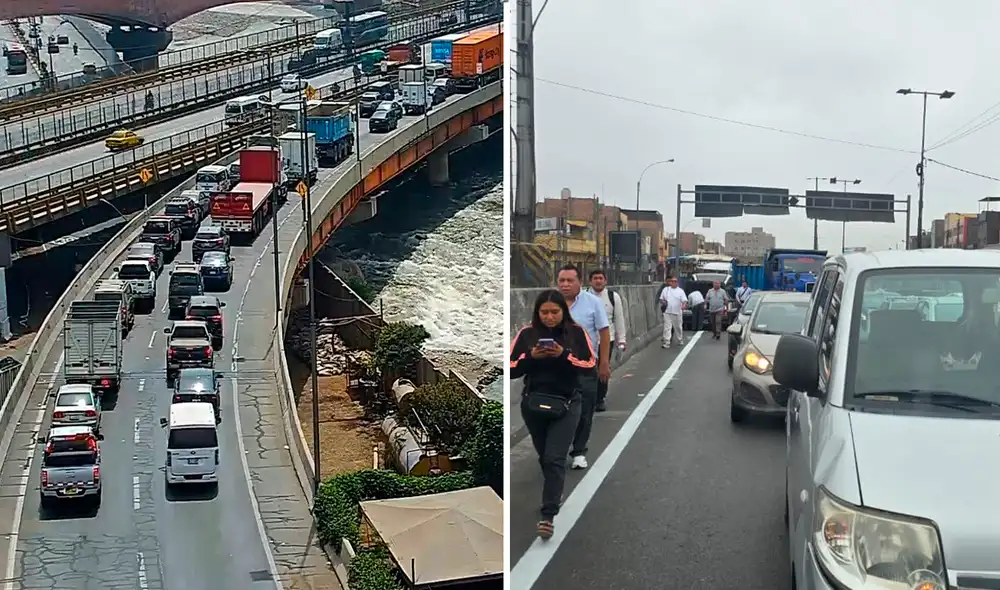 Efectivos de la Policía Nacional cerraron un tramo de la Línea Amarilla, lo que ocasionó la congestión.