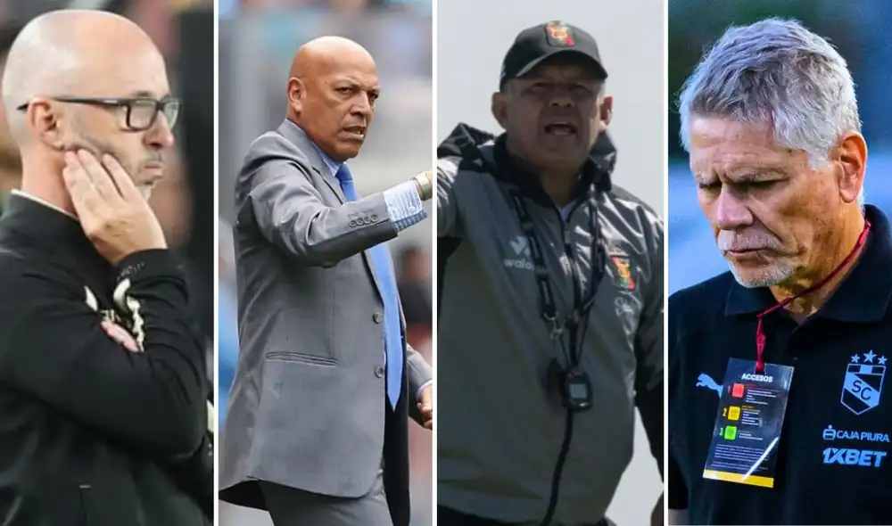 Rabanal, Mosquera, Reynoso y Autuori son algunos de los técnicos que no siguen en el Torneo Apertura 2026. Foto: Liga 1/composición LR