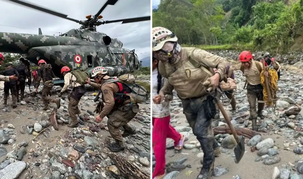 El Ejército del Perú evacuó a siete miembros de una familia aislada por intensas lluvias, utilizando un helicóptero para el rescate.
