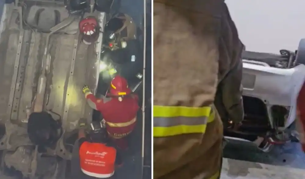 Los bomberos se encuentran trabajando para rescatar a las personas que quedaron heridas producto del accidente.