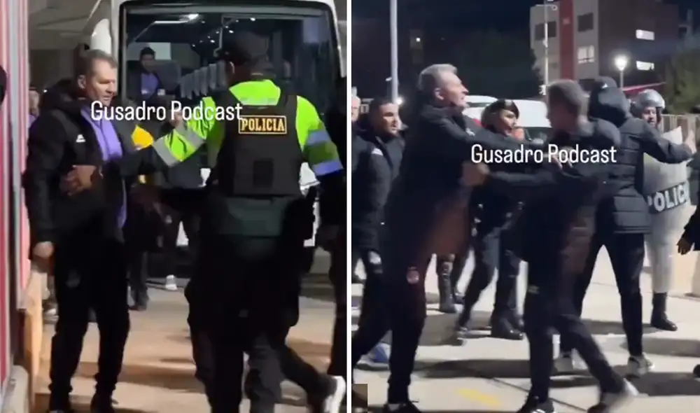 Los entrenadores argentinos también tuvieron un cruce mientras se retiraban a los camerinos al final del partido. Foto: composición LR/Twitter de Gustavo Adrianzén