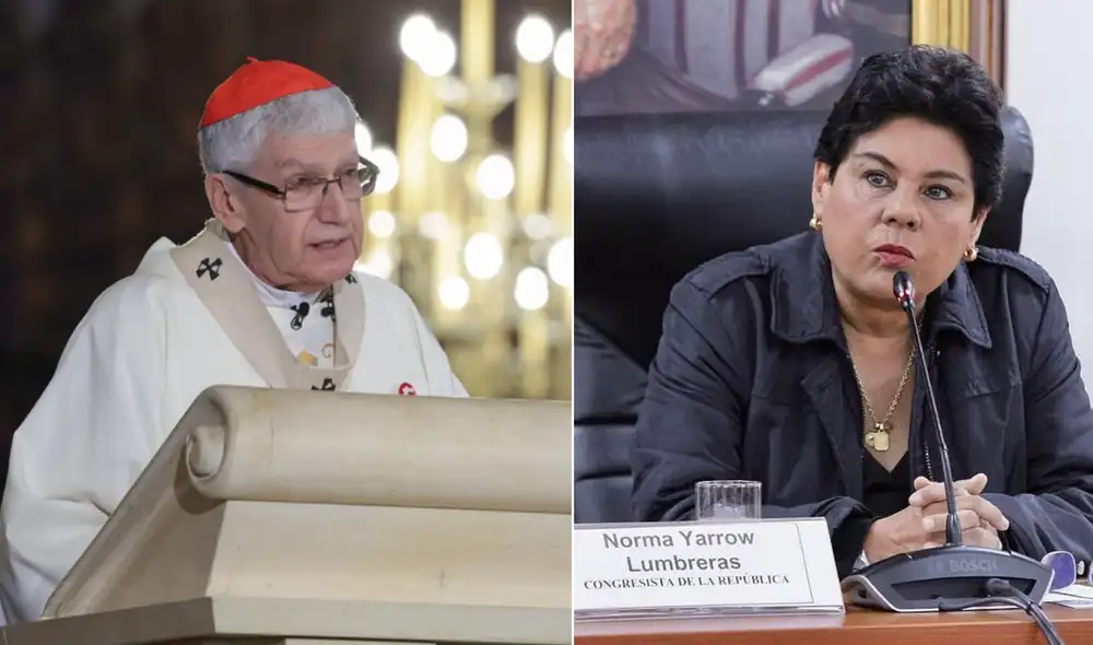 Vocero del Arzobispado de Lima rechazó las críticas de Norma Yarrow contra el cardenal Carlos Castillo y cuestionó sus calificativos políticos. Foto: composición LR