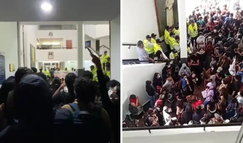 Imágenes de alumnos cuando tomaron la rectoría de la PUCP la tarde del 13 de mayo