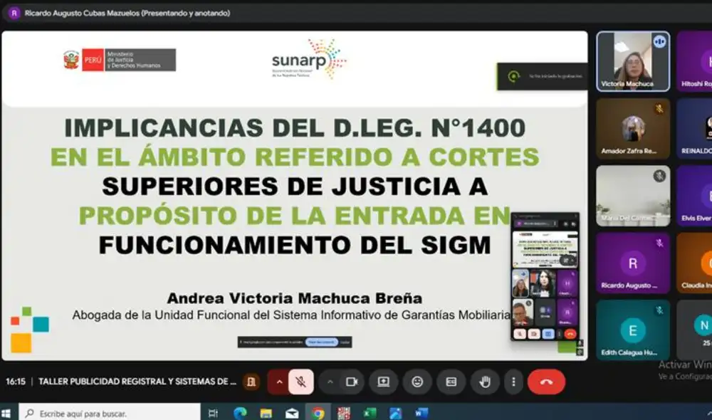 El taller, coorganizado con la SUNARP, es liderado por el juez superior Juan Pedreros Vega y busca profundizar en temas registrales. Fuente: facebook.
