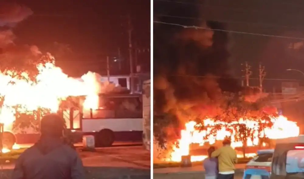 Bus del Corredor Morado se incendió en SJL Bus del Corredor Morado se incendió en SJL