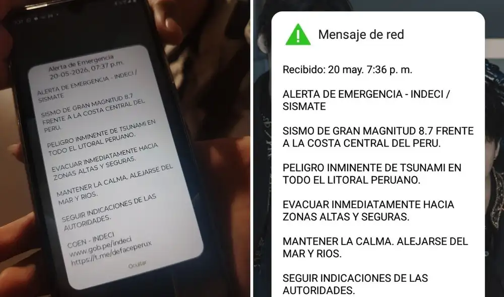 Usuarios de diversas regiones de Perú recibieron alertas de emergencia sobre un supuesto sismo de magnitud 8,7 y un tsunami, pero no se ha confirmado oficialmente. Usuarios de diversas regiones de Perú recibieron alertas de emergencia sobre un supuesto sismo de magnitud 8,7 y un tsunami, pero no se ha confirmado oficialmente.