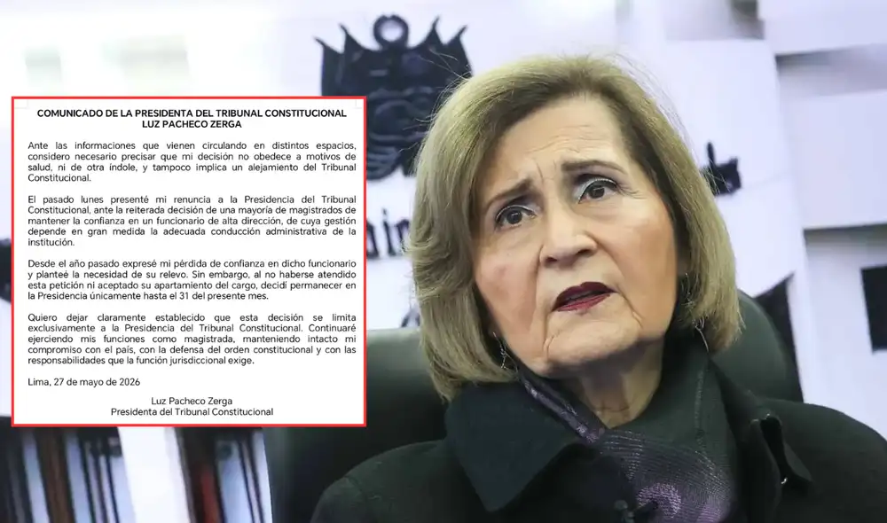 Luz Pachecho renuncia a la presidencia del TC tras discrepar con la mayoría de magistrados que impidieron el relevo de un funcionario de alta dirección.